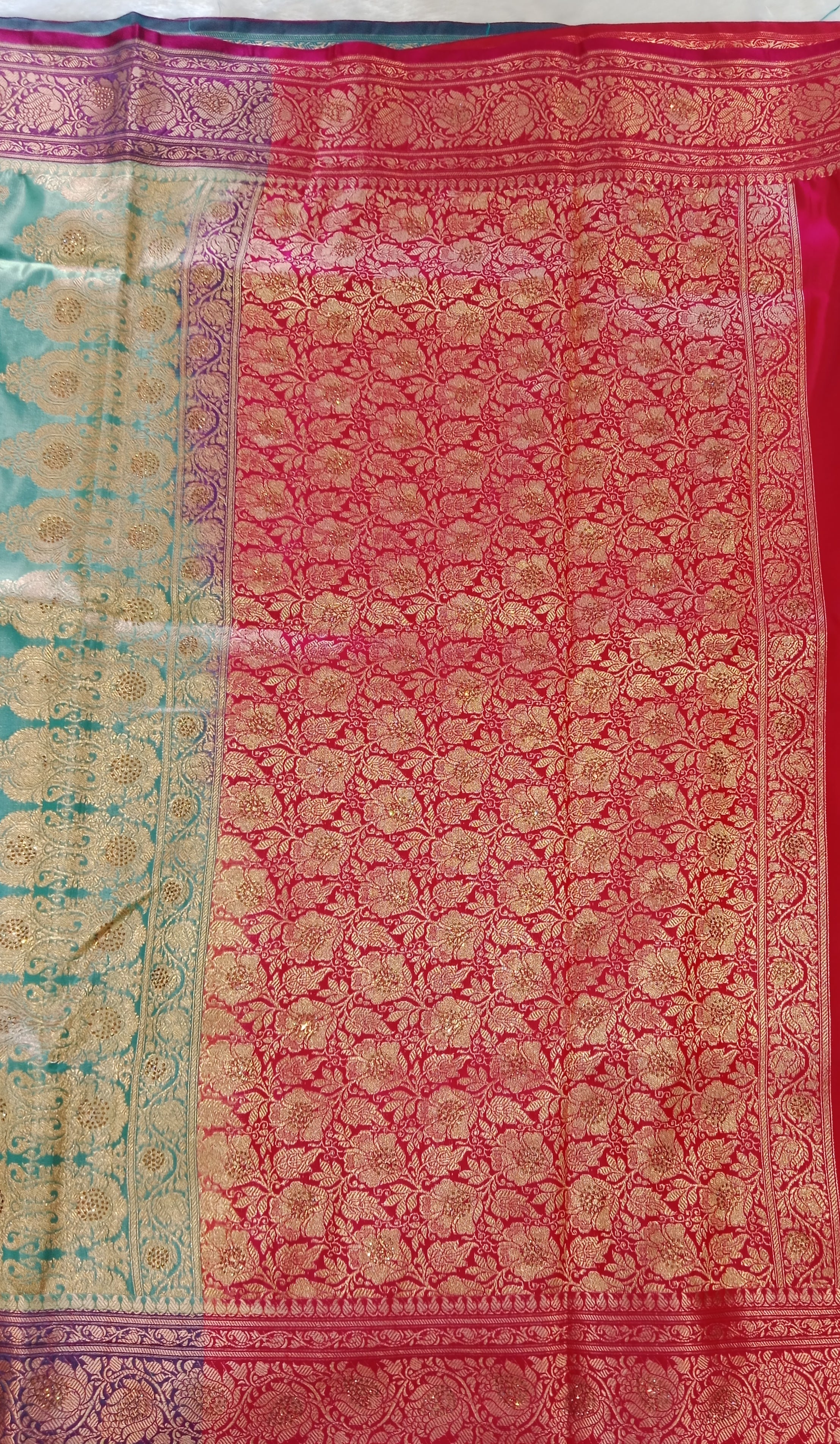 SEA - GREEN RANI PINK BANARASI SILK SAREE