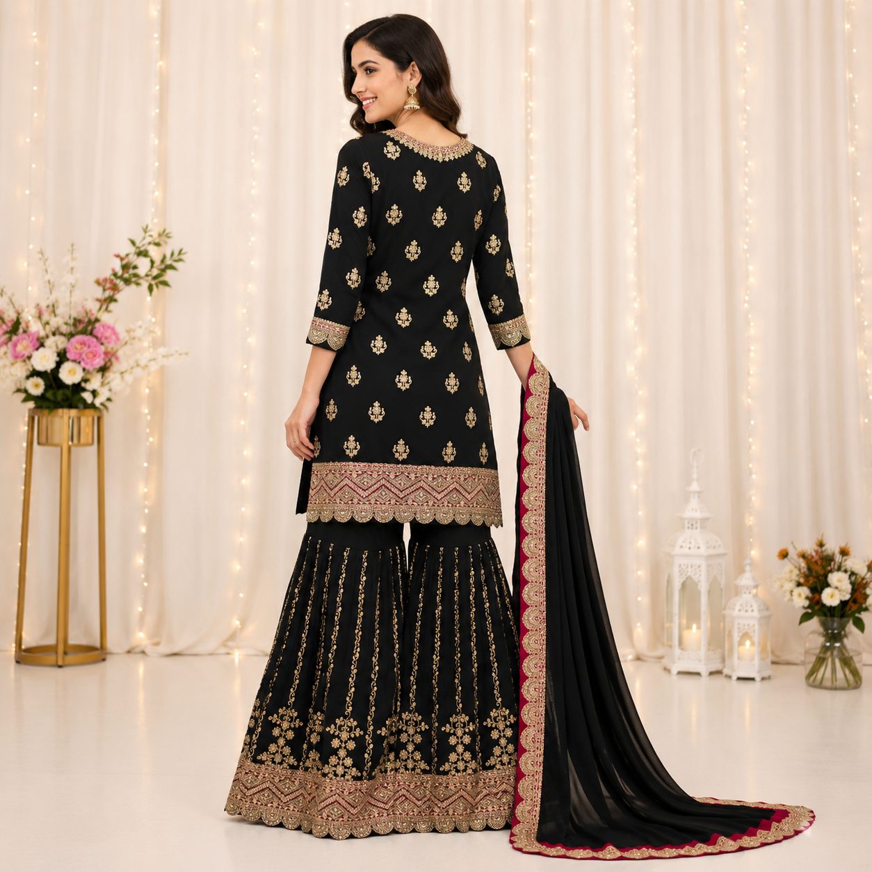 BLACK ANTIQUE SHARARA