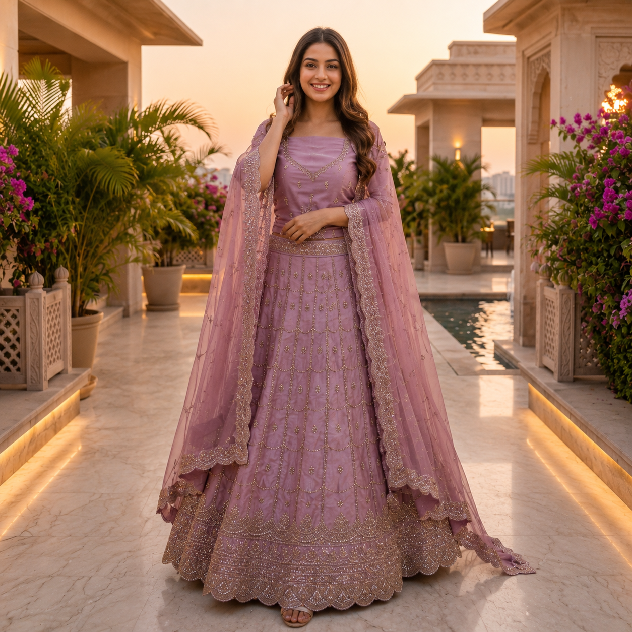 LAVENDER LEHENGA WITH GOLD SCALLOP EMBROIDERY