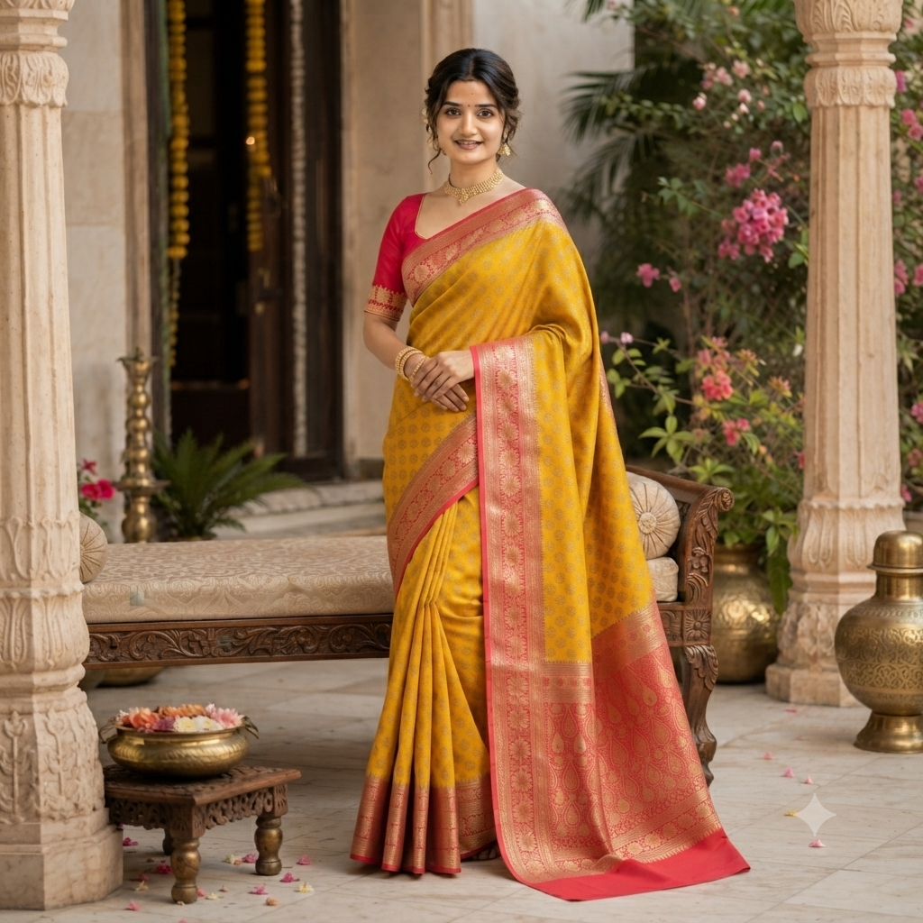 HALDI YELLOW KANCHIPURAM SILK SAREE