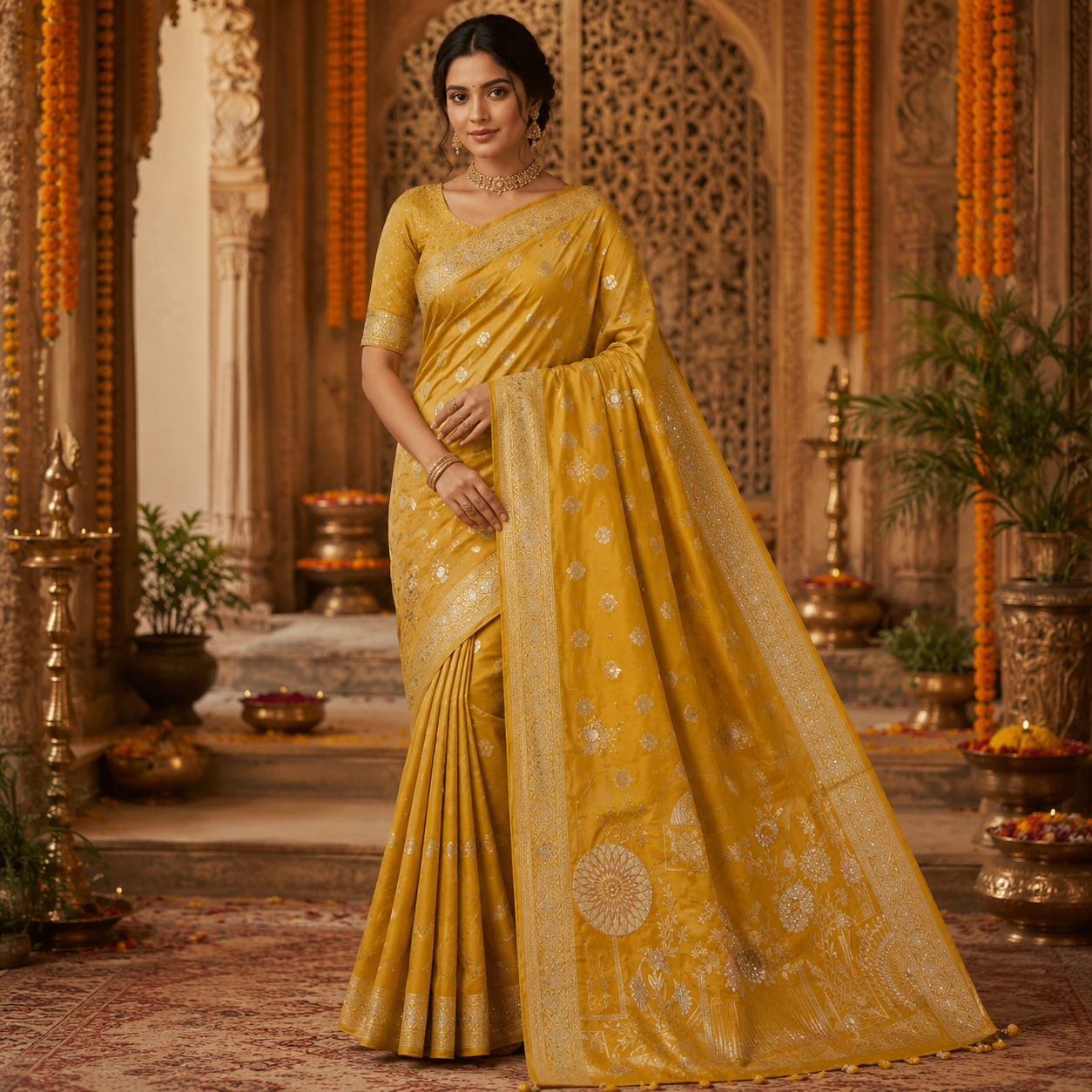 MUSTARD YELLOW BANARASI SILK SAREE