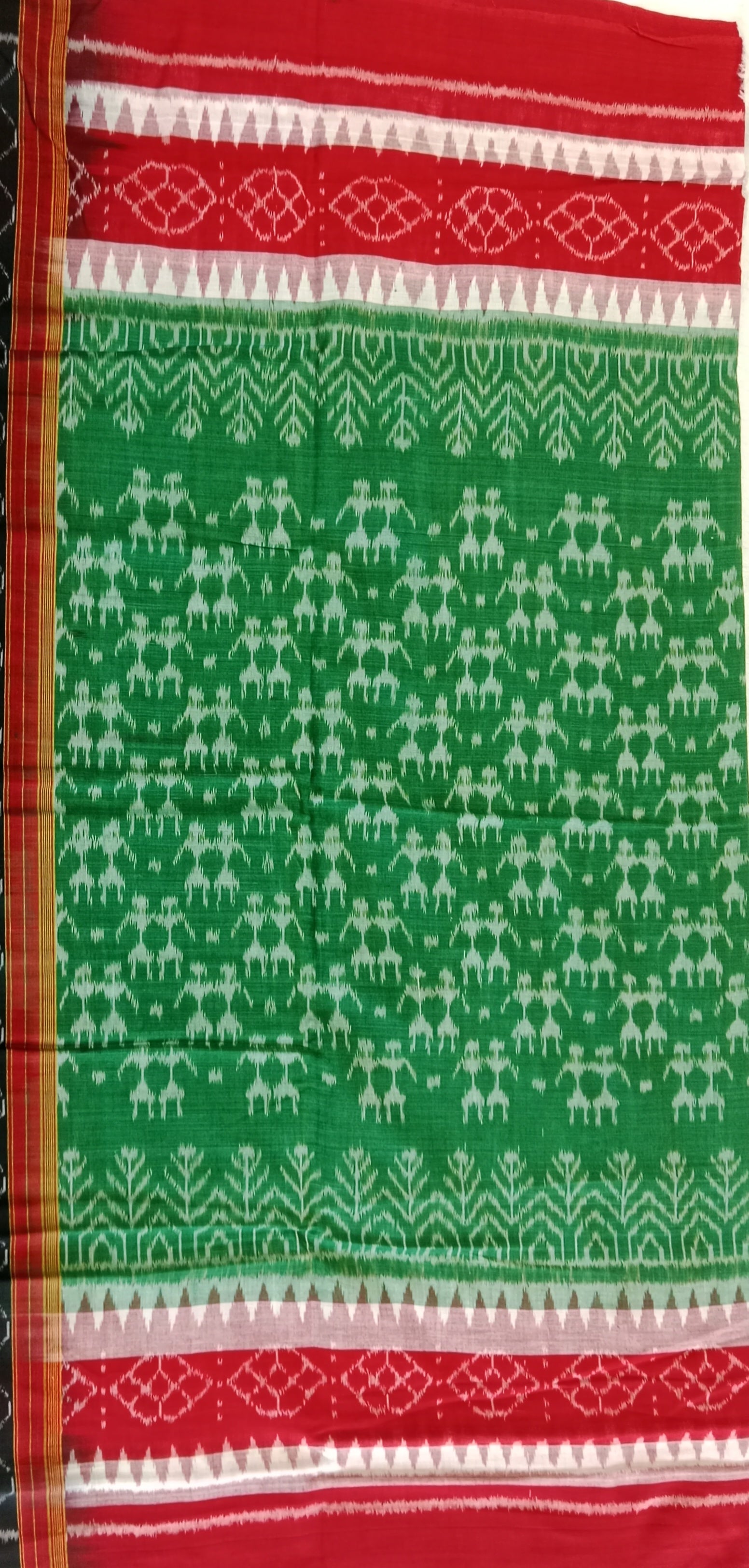 Sea Green Red Pure Sambalpuri Handloom Cotton Saree