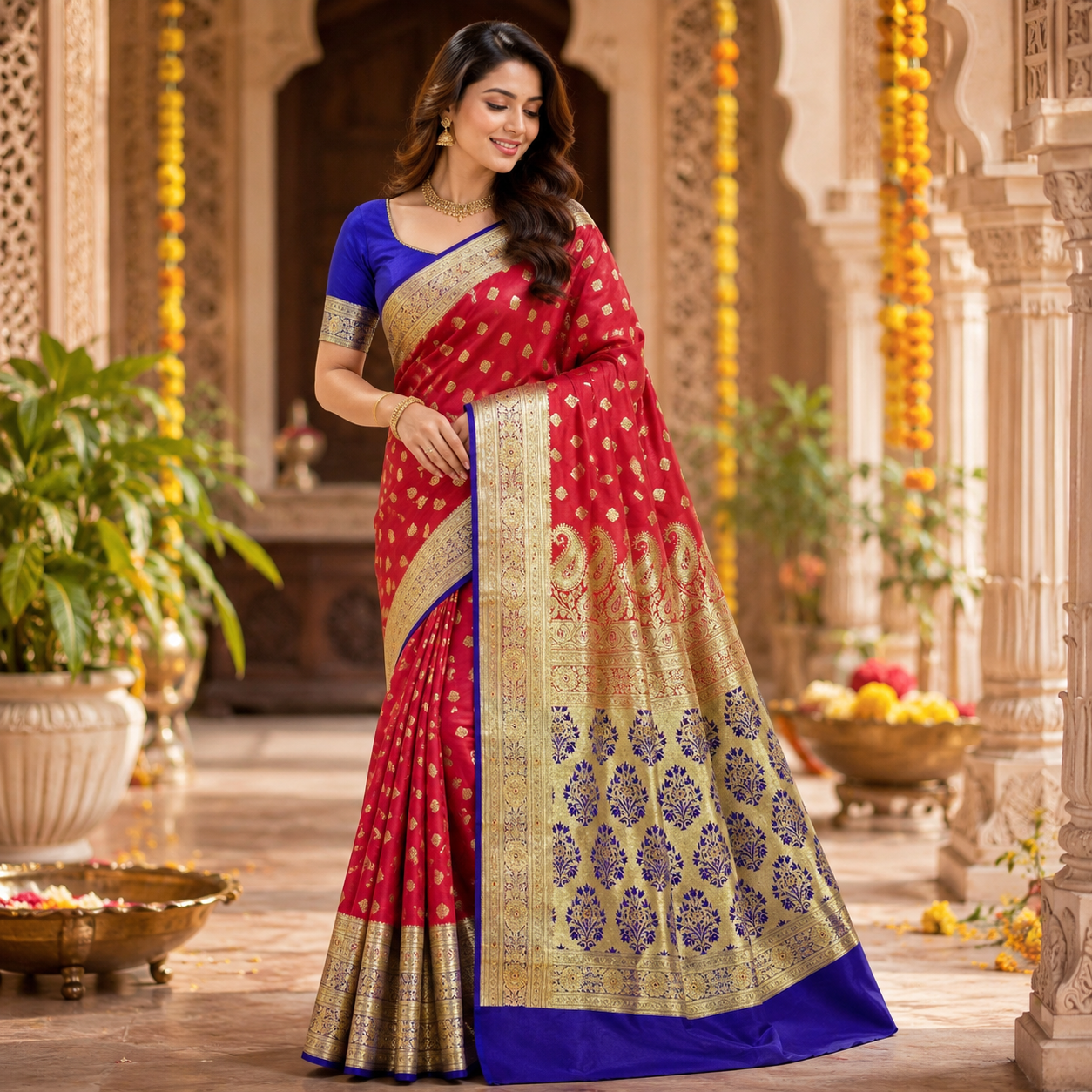 VERMILLION  RED BANARASI SILK SAREE