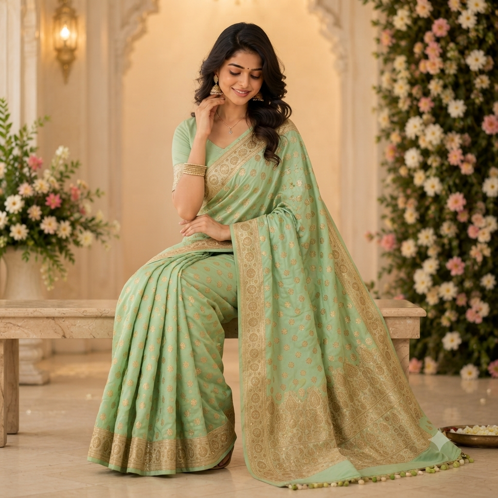 MINT GREEN BANARASI SILK SAREE