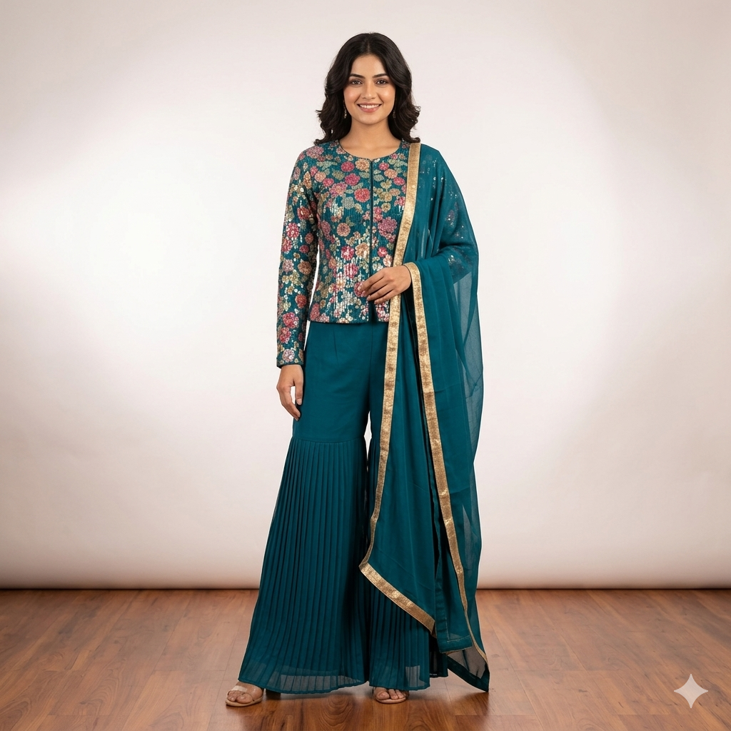 PEACOCK BLUE GREEN SHALINI SHARARA