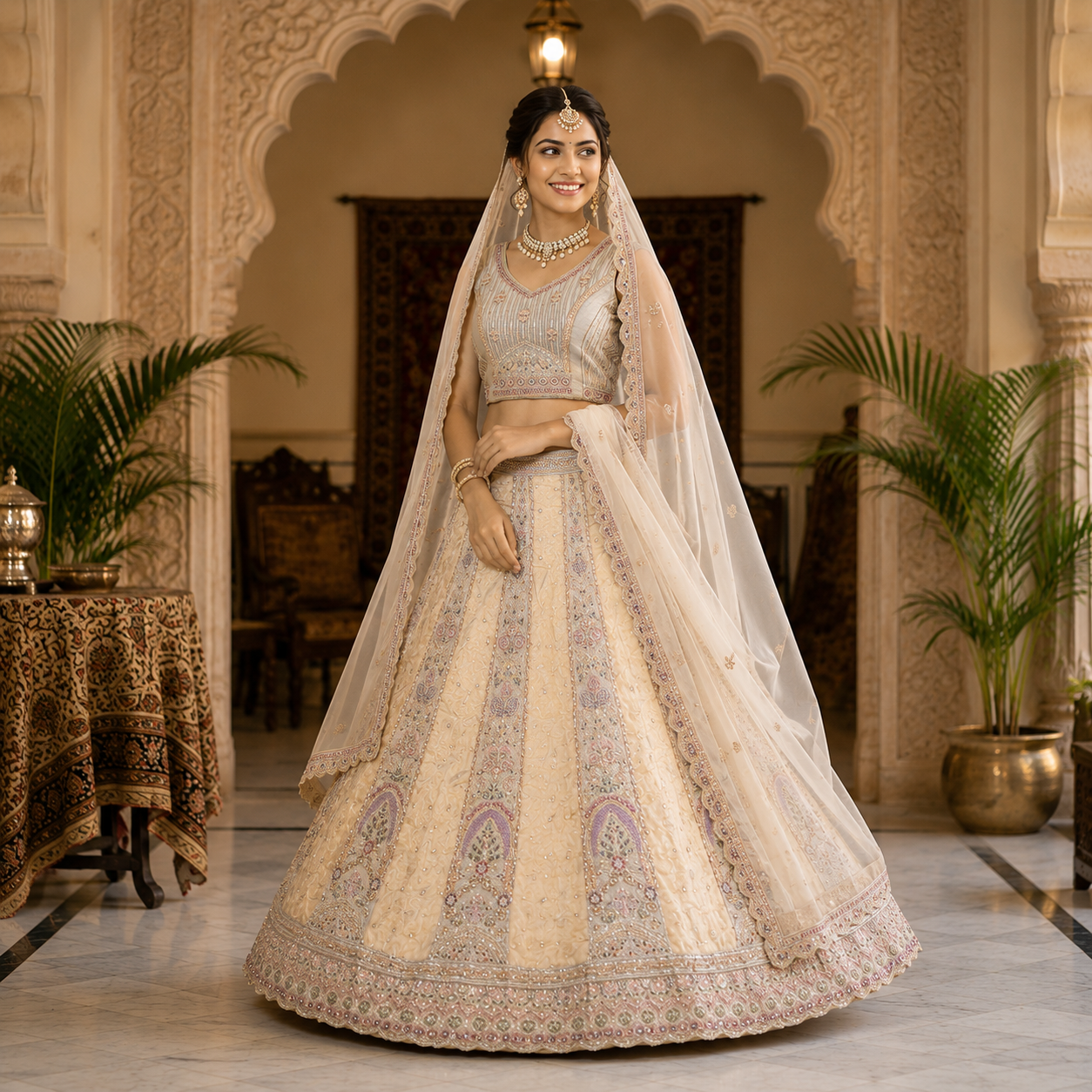 CREAM ENGAGEMENT LEHENGA