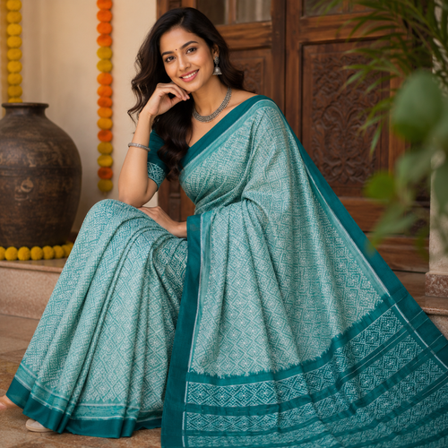 AQUA BLUE SAMBALPURI HANDLOOM COTTON SAREE