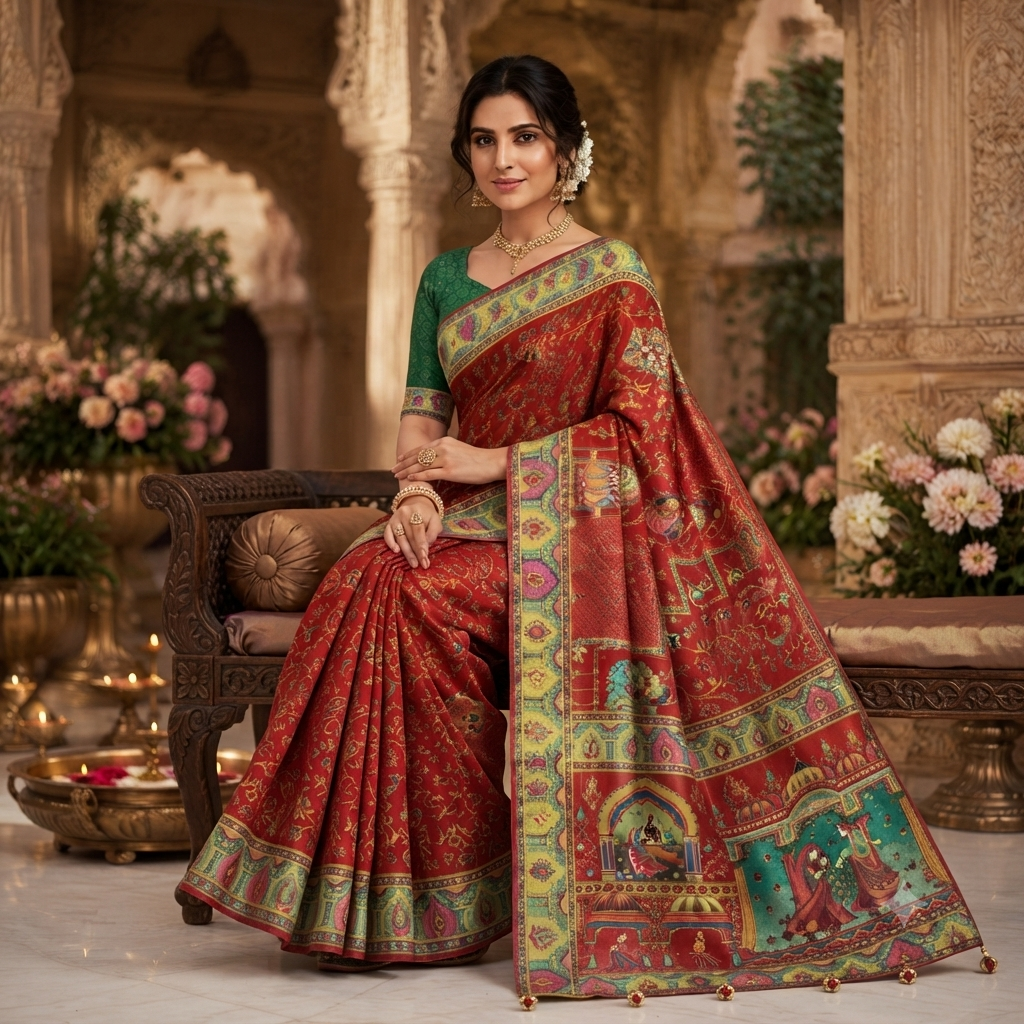 SINDOORI RED  MULTICOLOUR BANARASI SILK SAREE