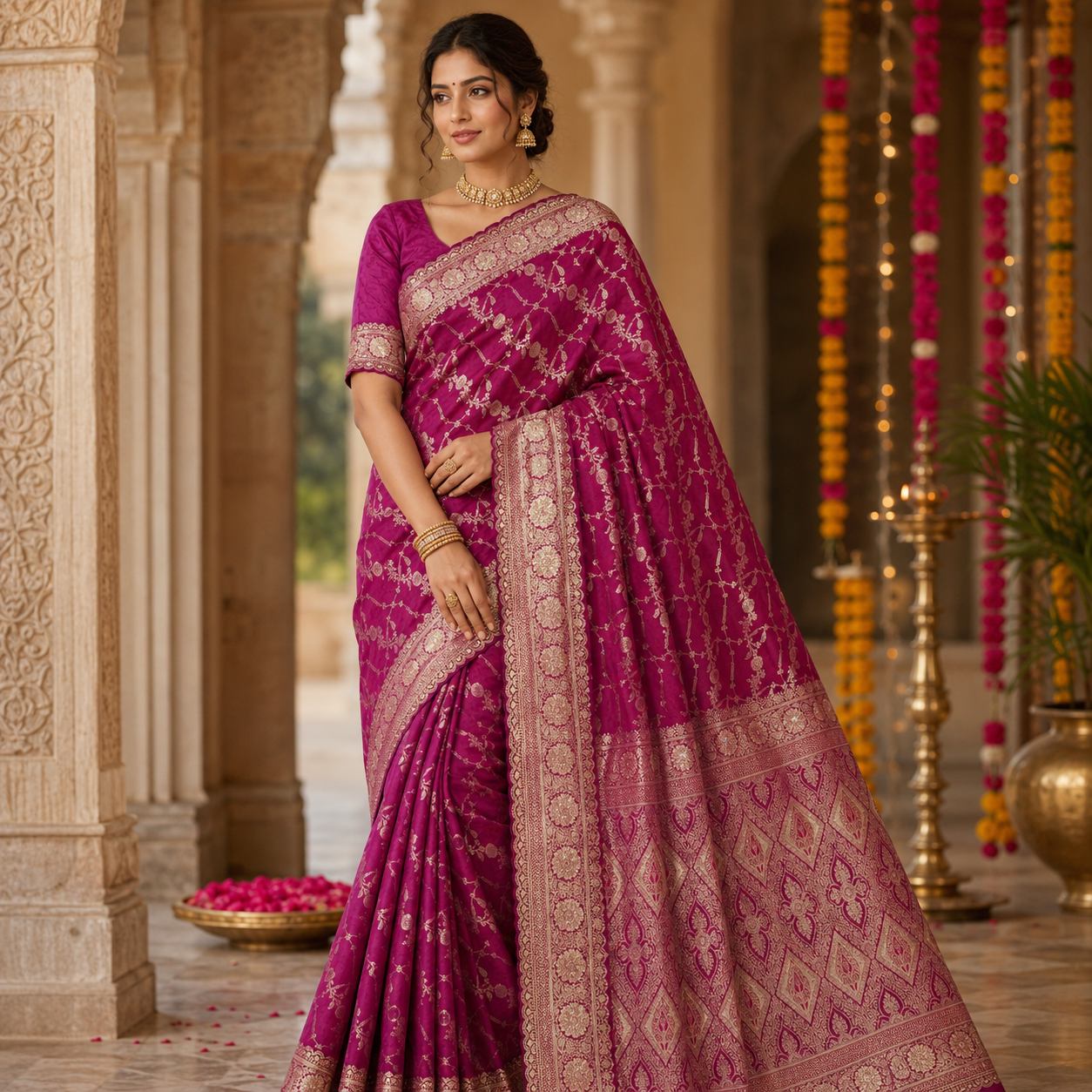 MAGENTA BANARASI SILK SAREE