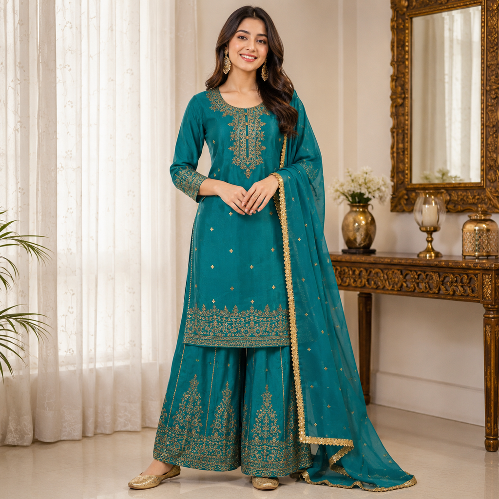 PEACOCK BLUE REGAL SHARARA