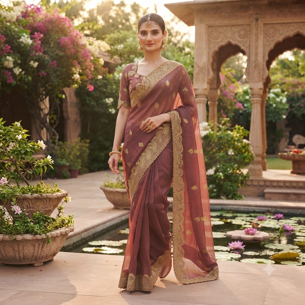 DUSTY ROSE+GOLD SAREE