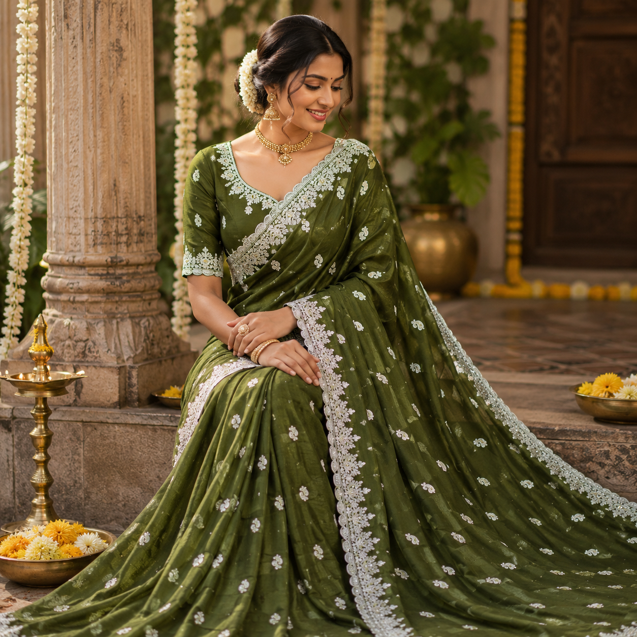 BOTTLE GREEN SAREE