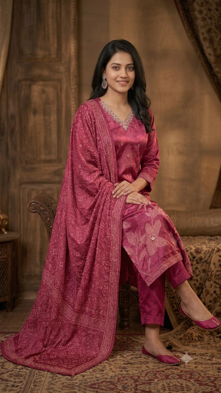 DEEP ROSE PINK KURTI SET
