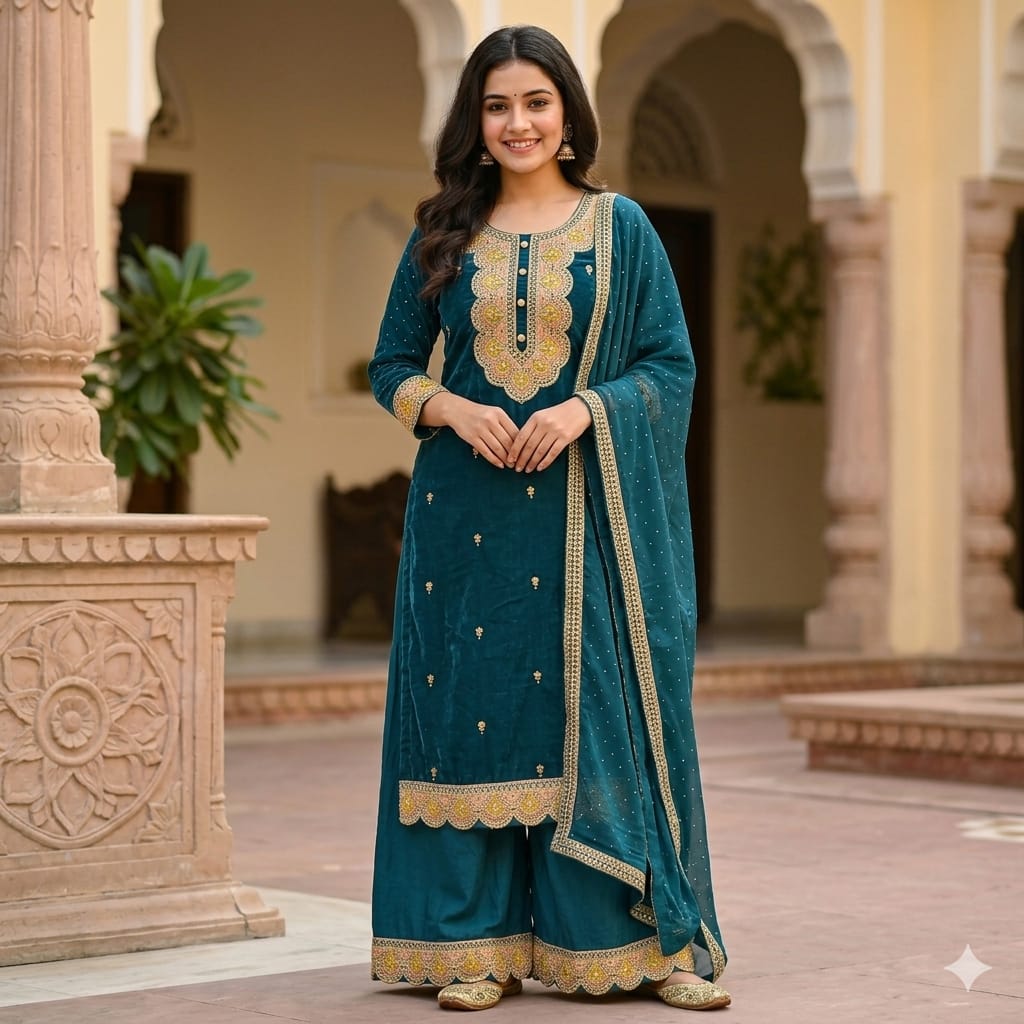 PEACOCK BLUE KANAK SHARARA