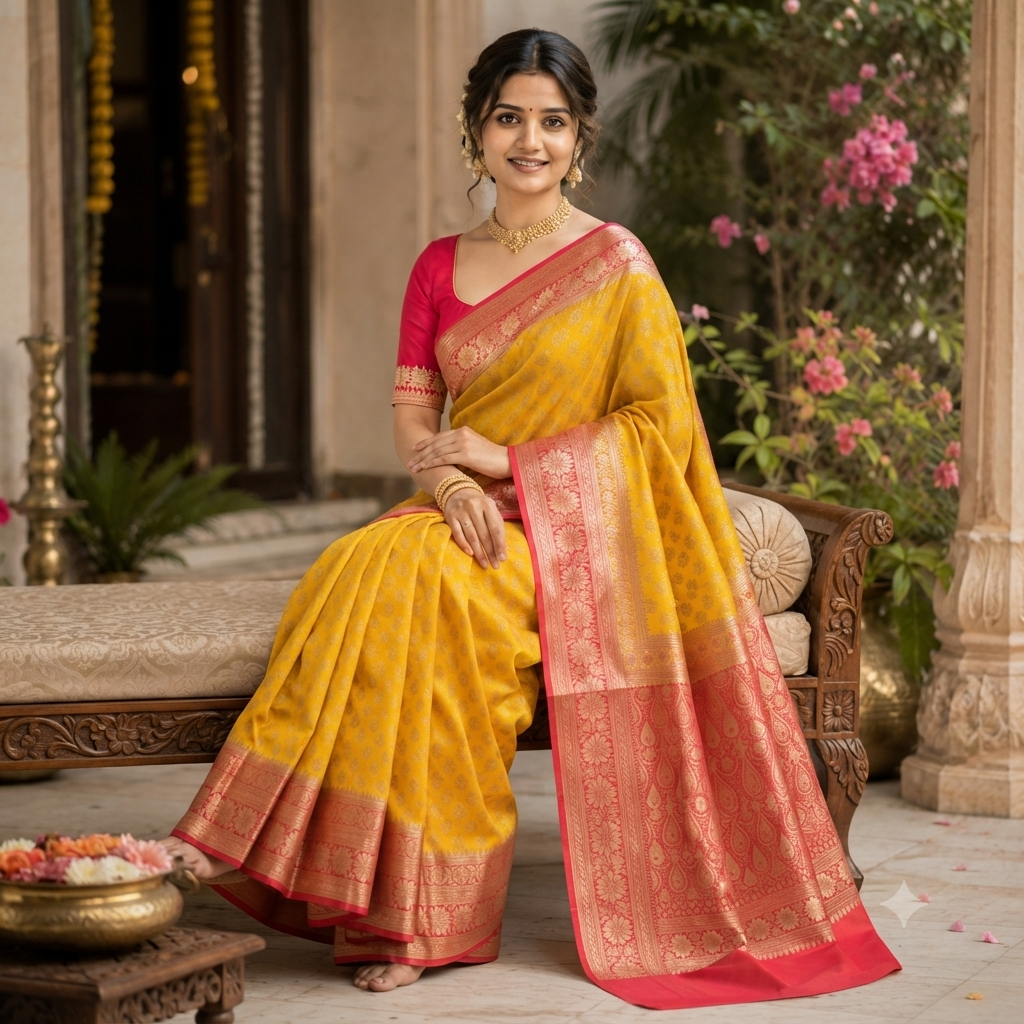 HALDI YELLOW KANCHIPURAM SILK SAREE