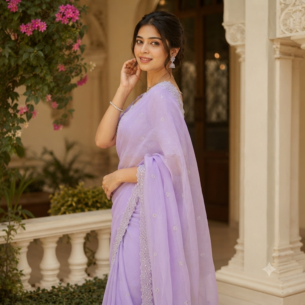 LAVENDER ORGANZA TISSUE SAREE