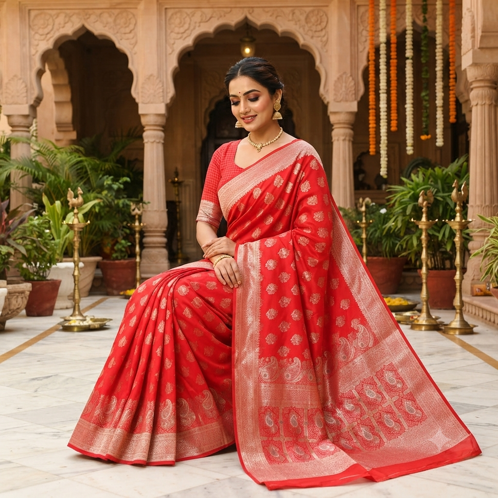 TOMATO  RED BANARASI SILK SAREE