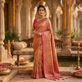 MUSTARD GOLD  PINK BANARASI SILK SAREE