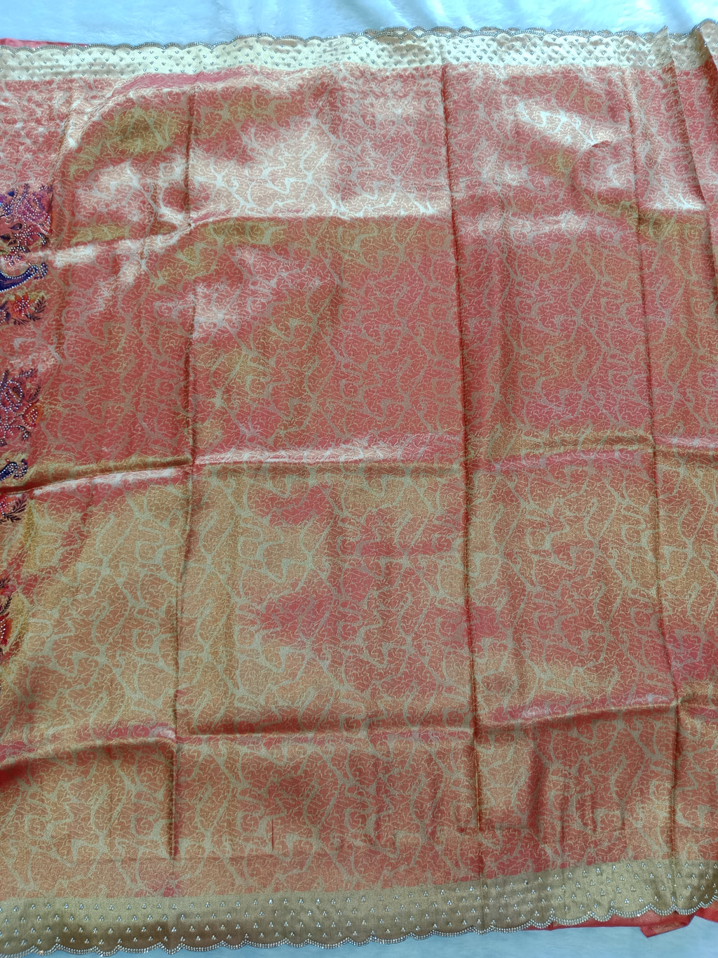 PEACH ORANGE PINK BANARASI SILK SAREE