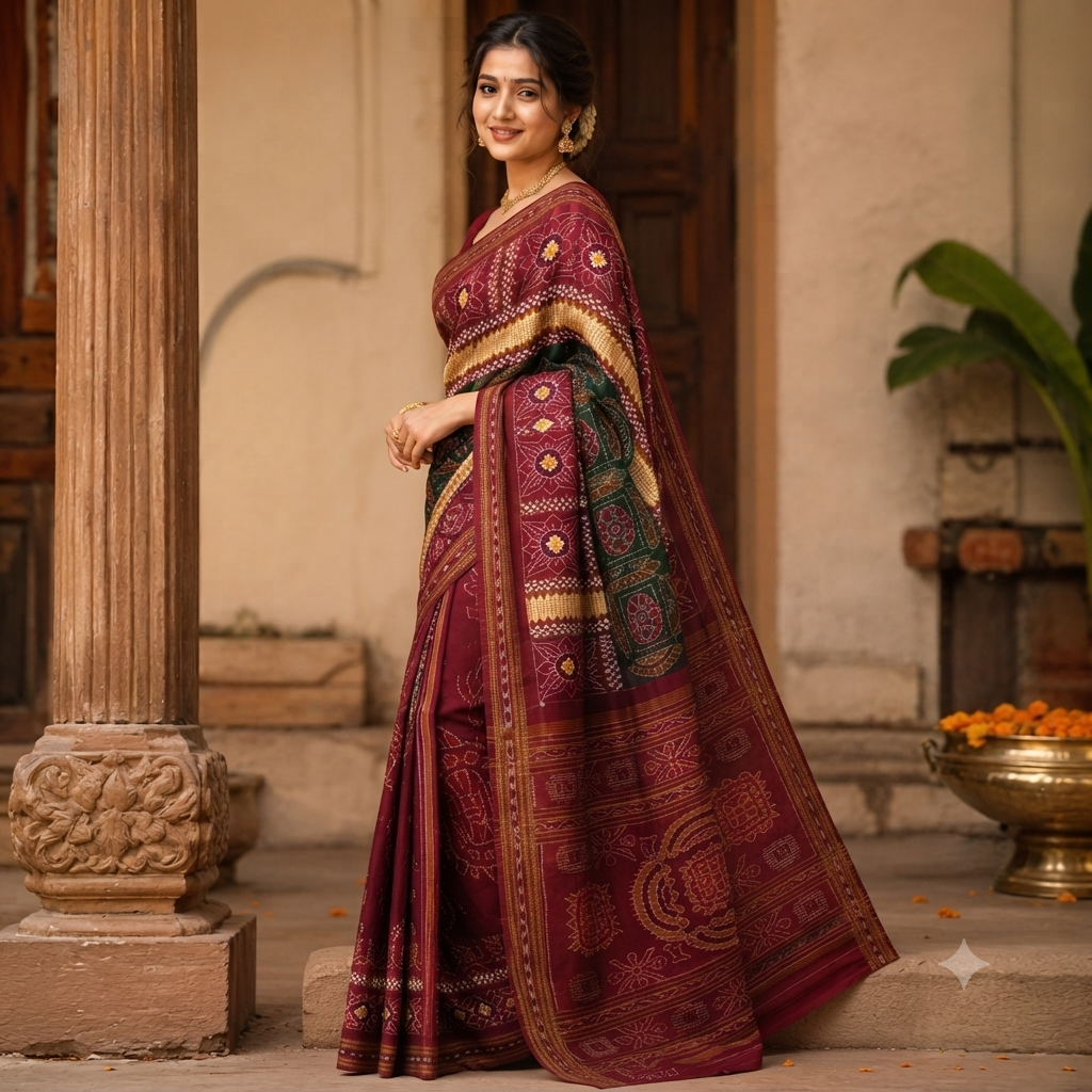 MAROON SAMBALPURI HANDLOOM COTTON SAREE