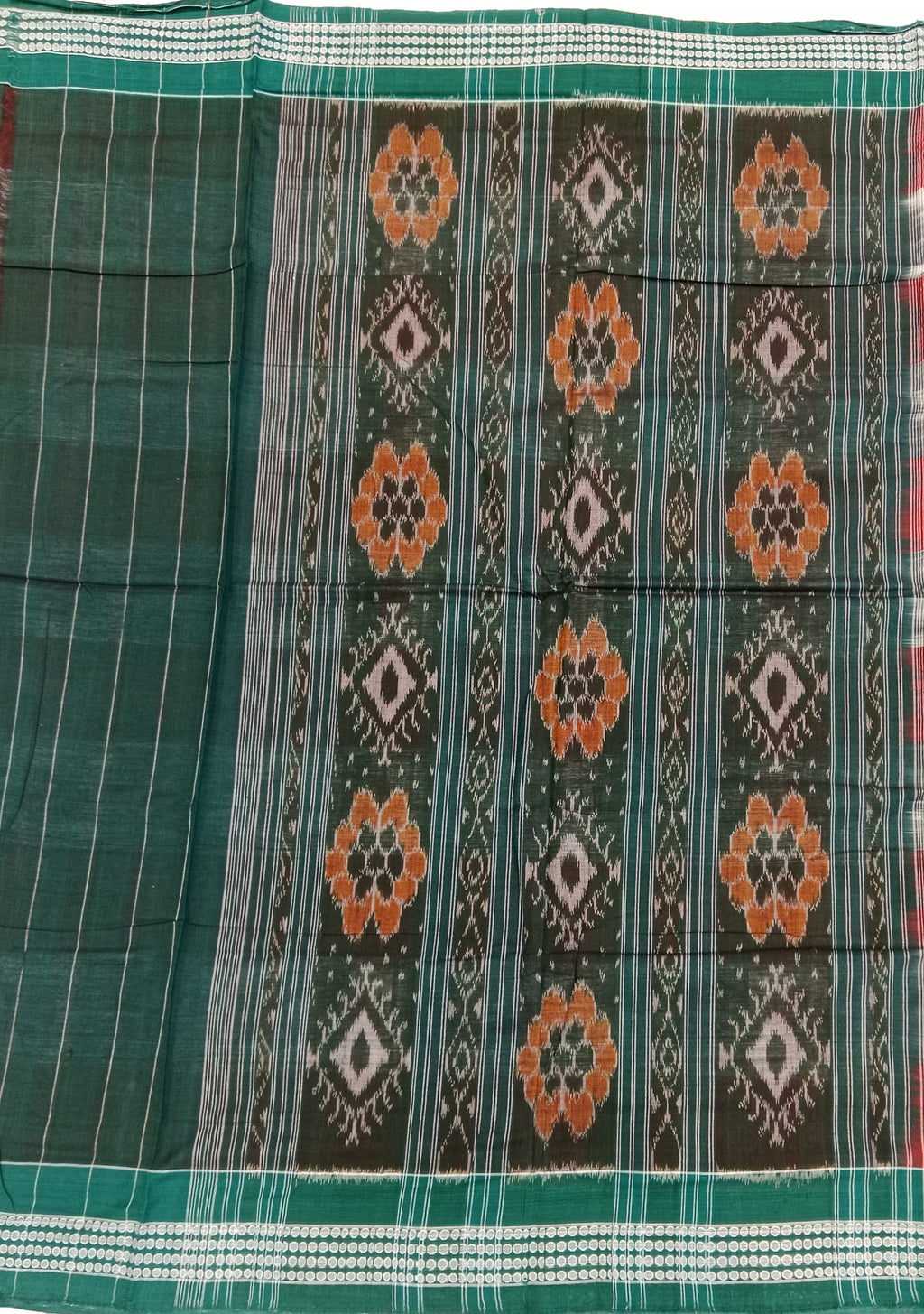 RED AND WHITE STRIPED SAMBALPURI HANDLOOM COTTON SAREE