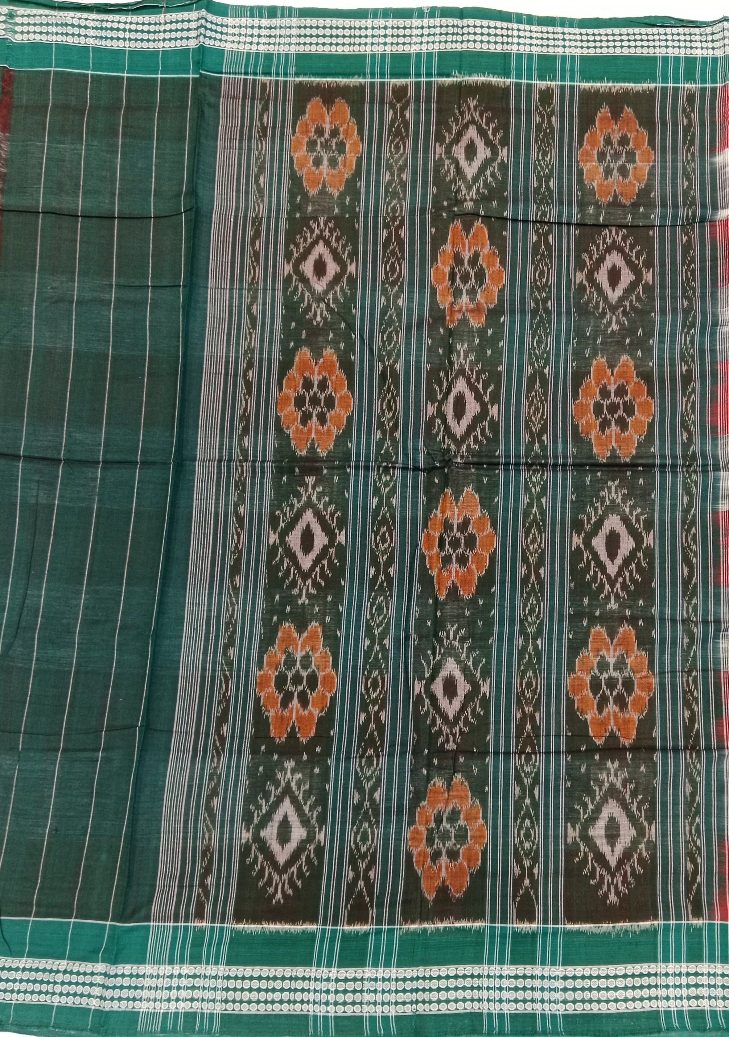 RED AND WHITE STRIPED SAMBALPURI HANDLOOM COTTON SAREE