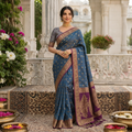 TEAL BLUE WINE BANARASI SILK SAREE