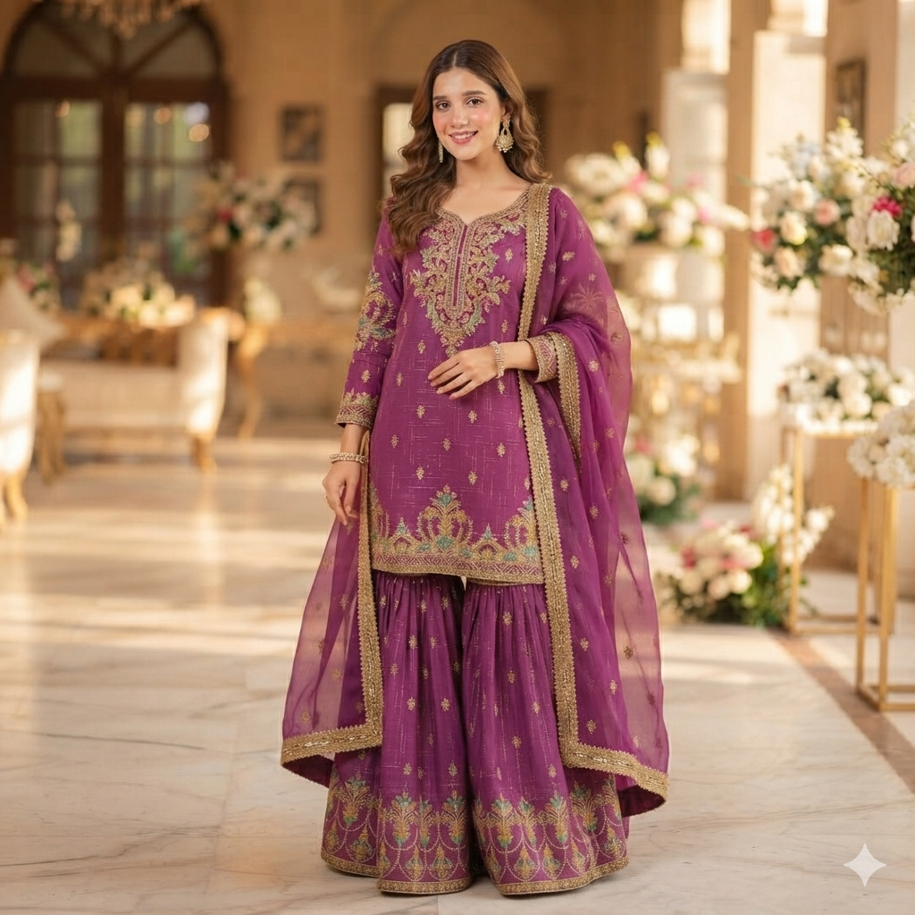 DEEP WINE PURPLE DAZZLE SHARARA