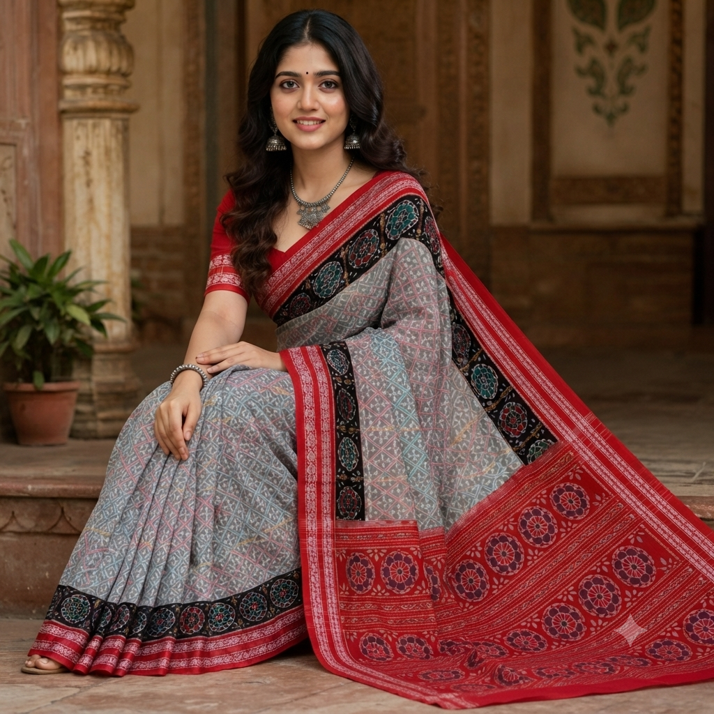 POWDER BLUE SAMBALPURI HANDLOOM COTTON SAREE