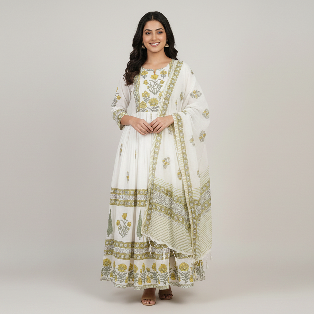 CRISP WHITE PURE MAL COTTON KURTI SET