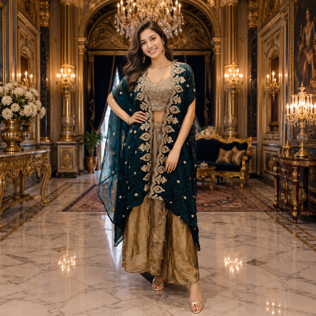 PETROL BLUE AMBER SHARARA