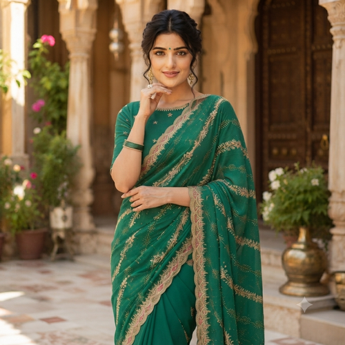 BOTTLE GREEN GEORGETTE SAREE