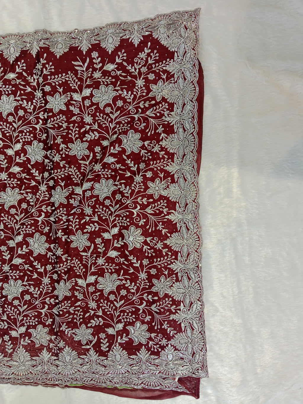 WINE SILVER CHIKANKARI SAREE
