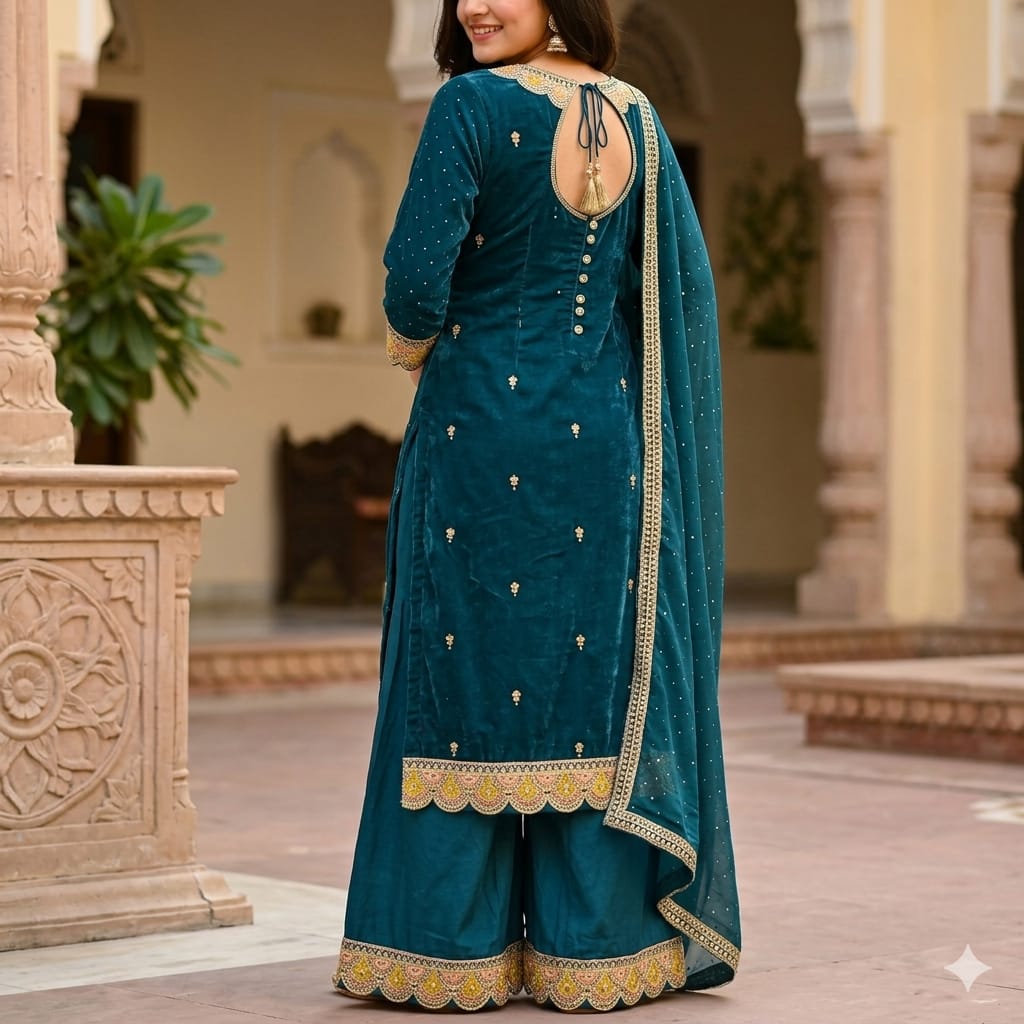 PEACOCK BLUE KANAK SHARARA