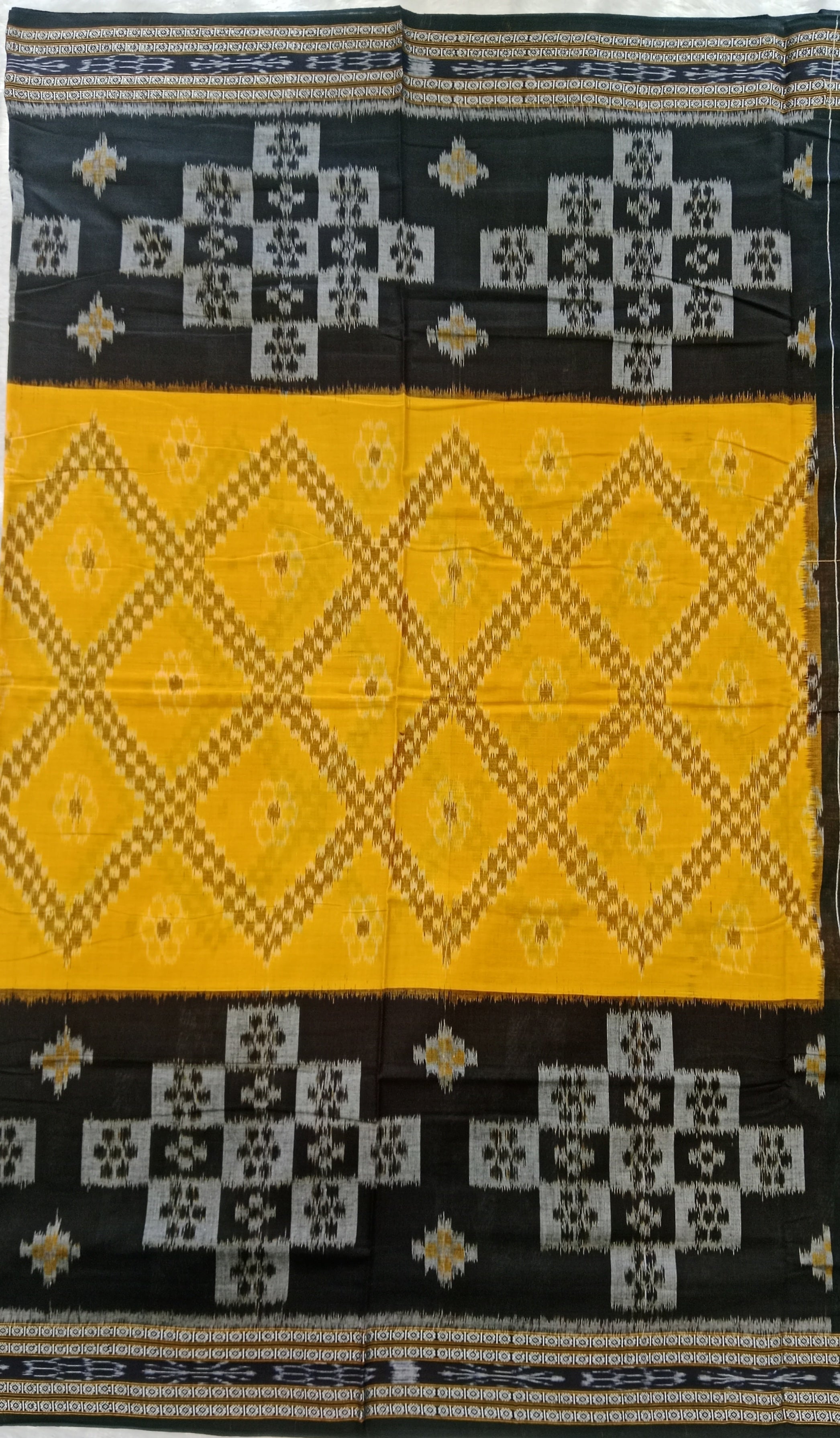 YELLOW BLACK PURE SAMBALPURI  HANDLOOM COTTON SAREE