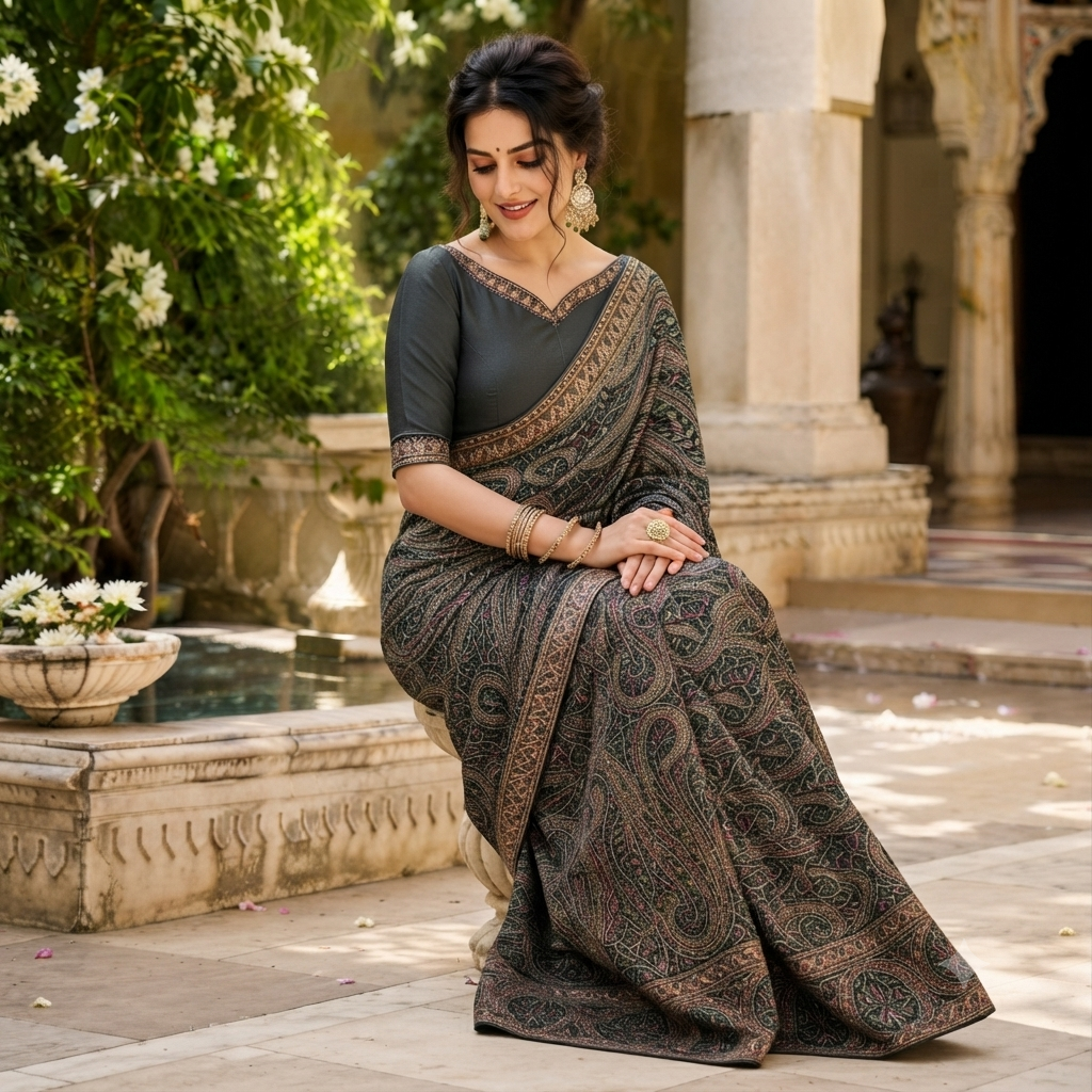 CHARCOAL PAISLEY SAREE