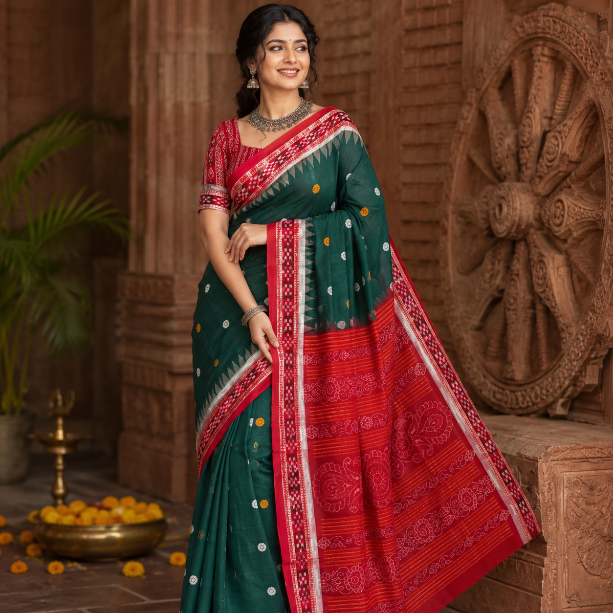 BOTTLE GREEN SAMBALPURI HANDLOOM COTTON SAREE