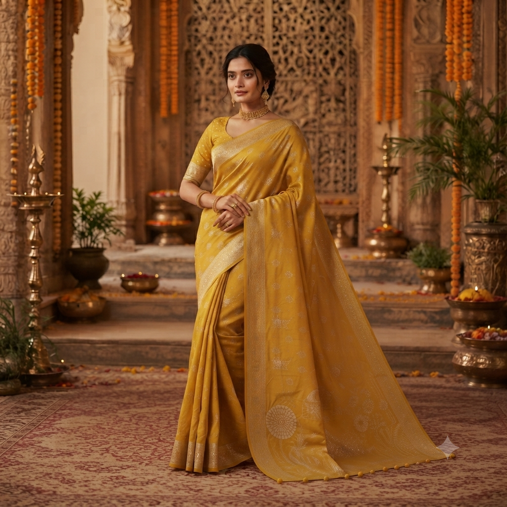 MUSTARD YELLOW BANARASI SILK SAREE