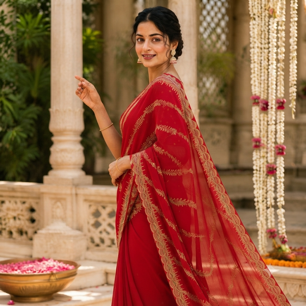 RED EMBROIDERED SAREE