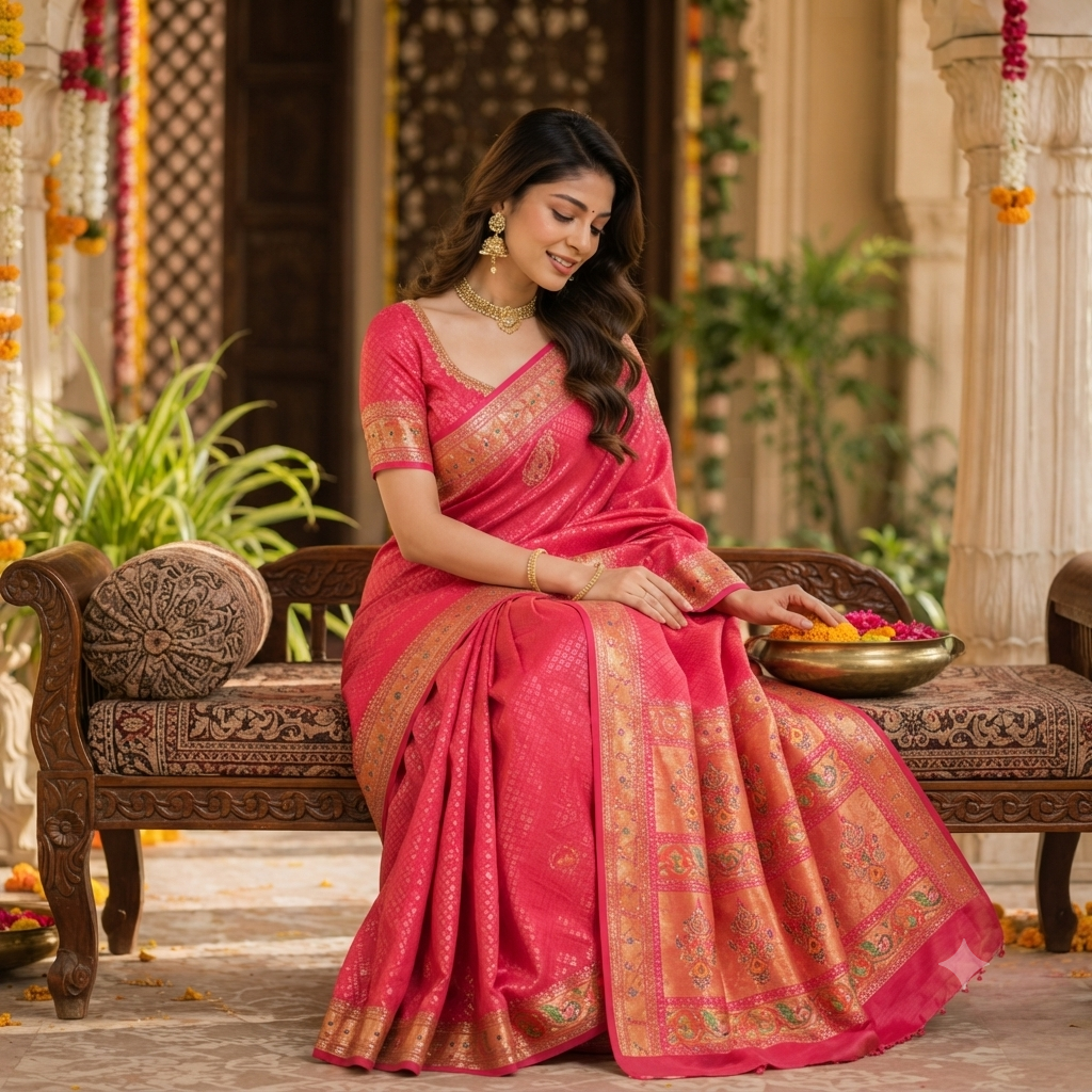 RANI PINK BANARASI SILK SAREE