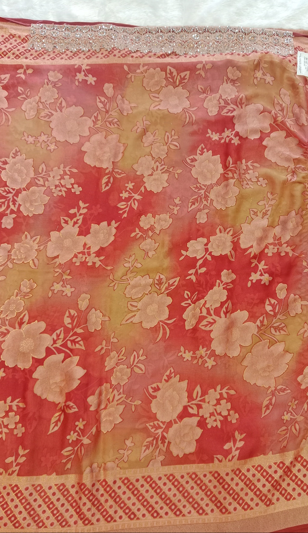 CORAL PEACH FLORAL SAREE