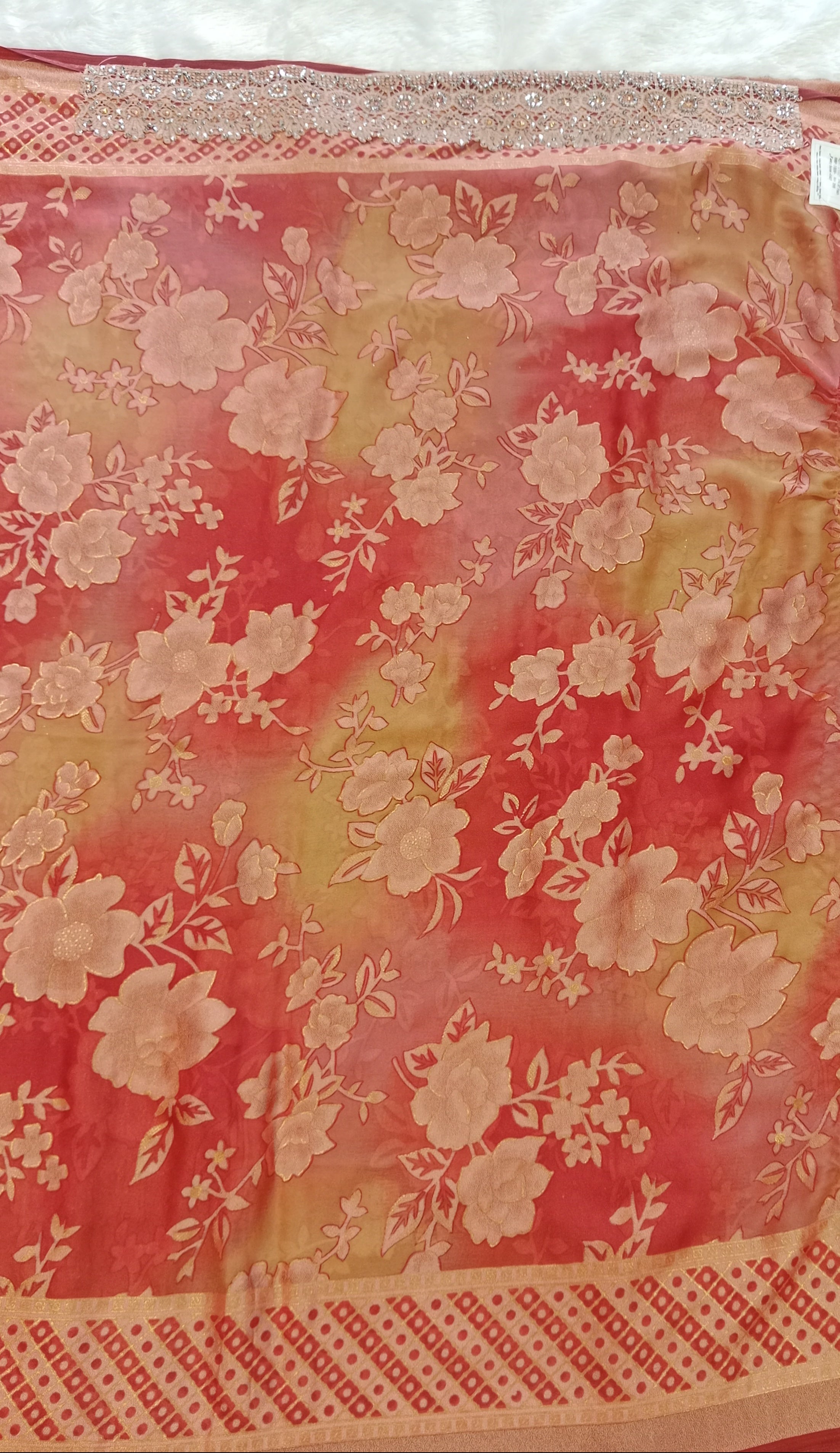 CORAL PEACH FLORAL SAREE