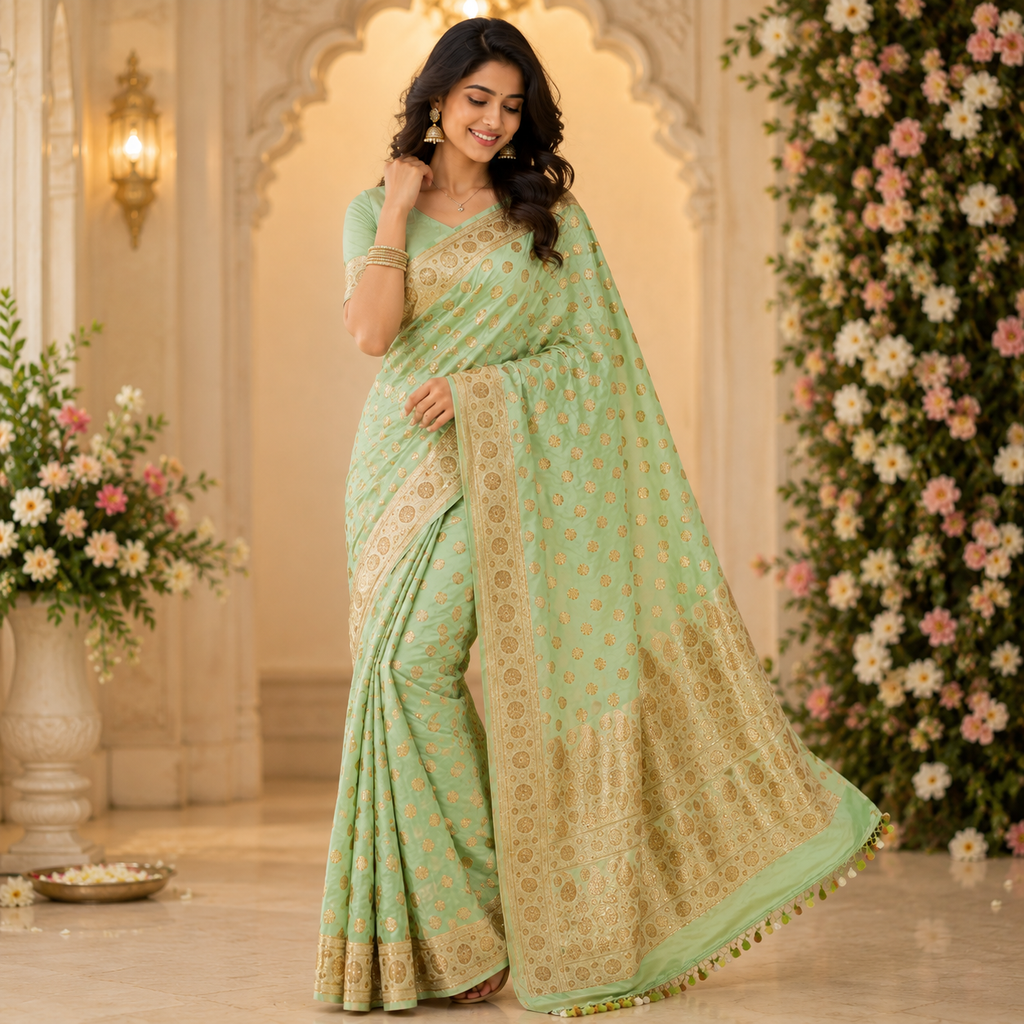 MINT GREEN BANARASI SILK SAREE