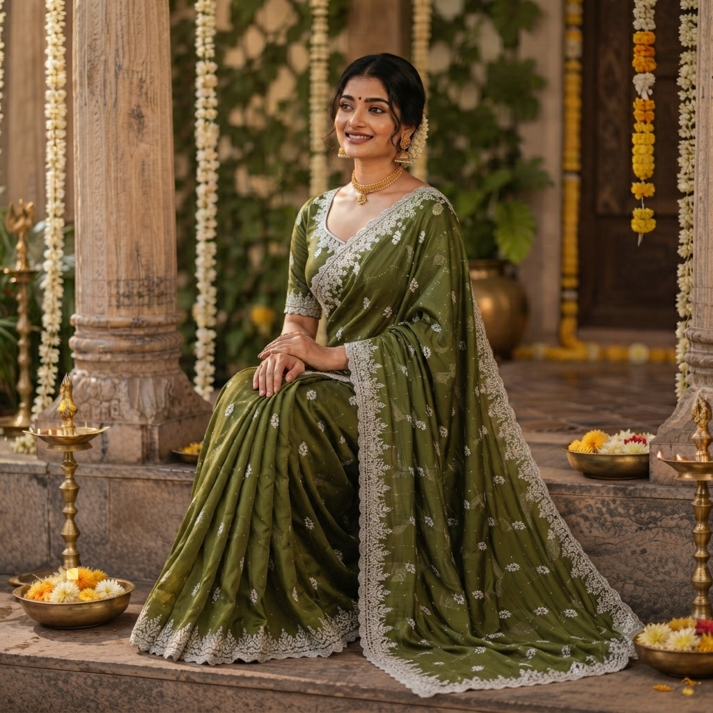 BOTTLE GREEN SAREE