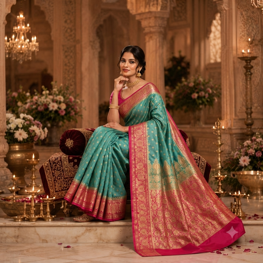 SEA - GREEN RANI PINK BANARASI SILK SAREE