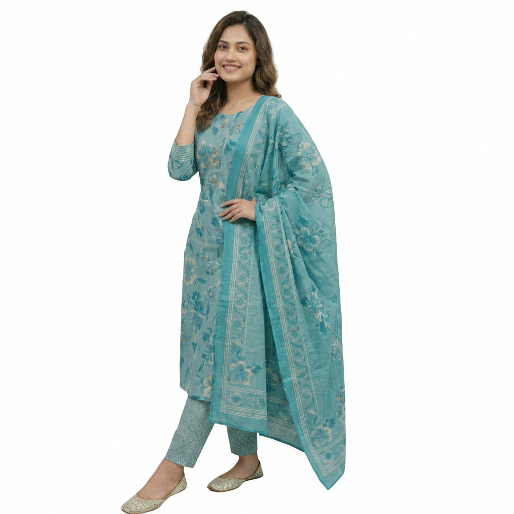 Sky Blue Printed KURTI SET