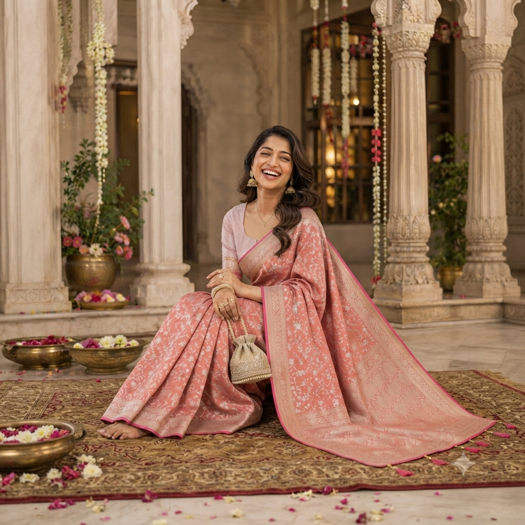 ROSE PINK BANARASI SILK SAREE