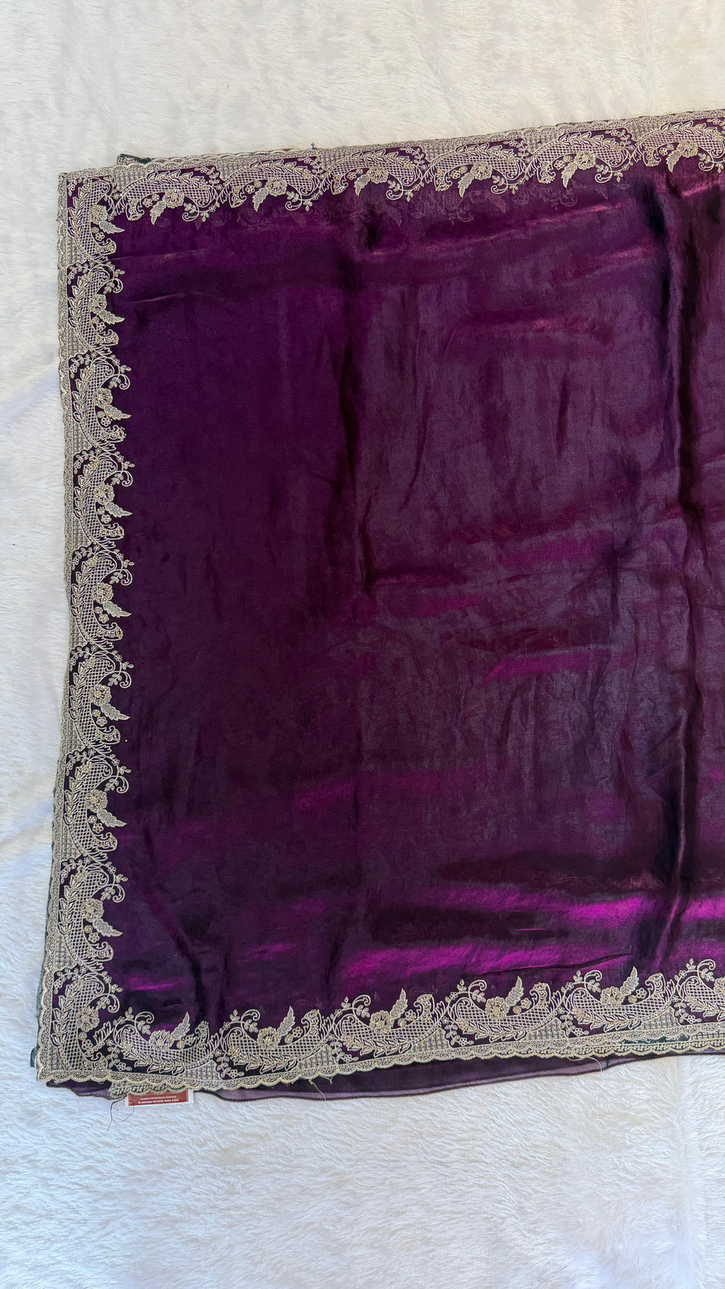 DEEP AUBERGINE PURPLE SAREE WITH HEAVY GOLD PAISLEY BORDER
