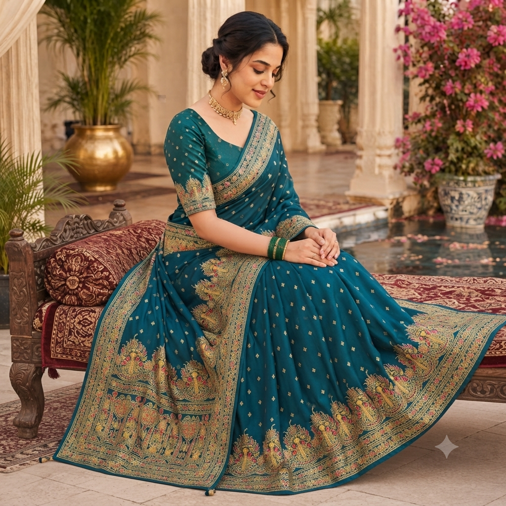 PEACOCK TEAL BANARASI SILK SAREE