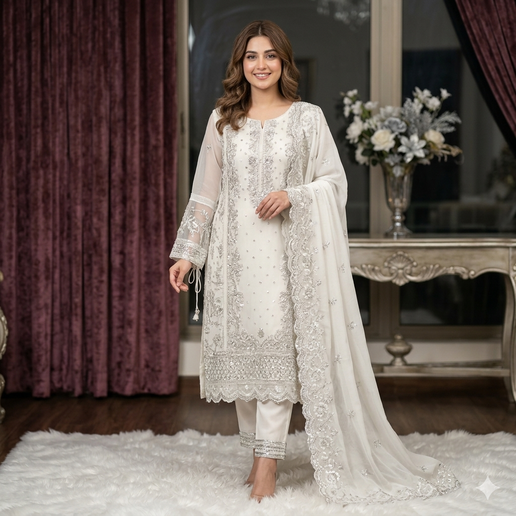 PEARL WHITE ELEGANT SHARARA